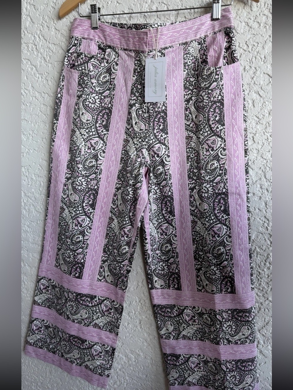 Julia Amory Pink Paisley Wide-Leg Pants M - Picture 9 of 9